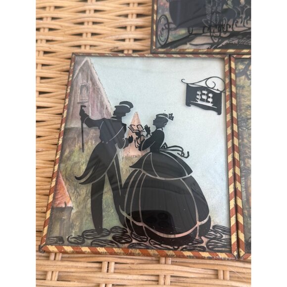 Vintage 40's Lot 3 Convex Glass Silhouette Victorian Pictures - Picture 3 of 9